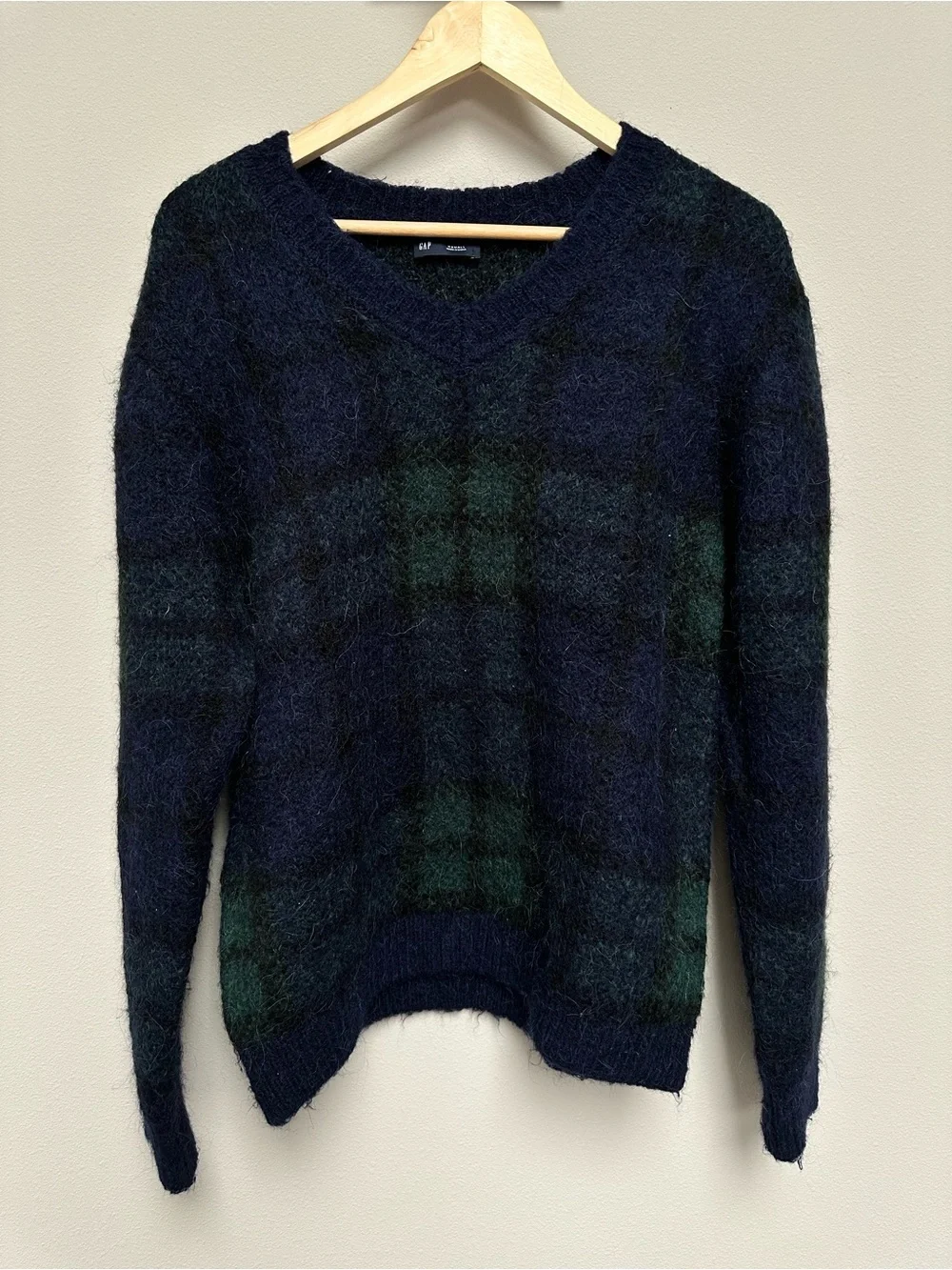 GAP Blue & Green Plaid V-Neck Sweater